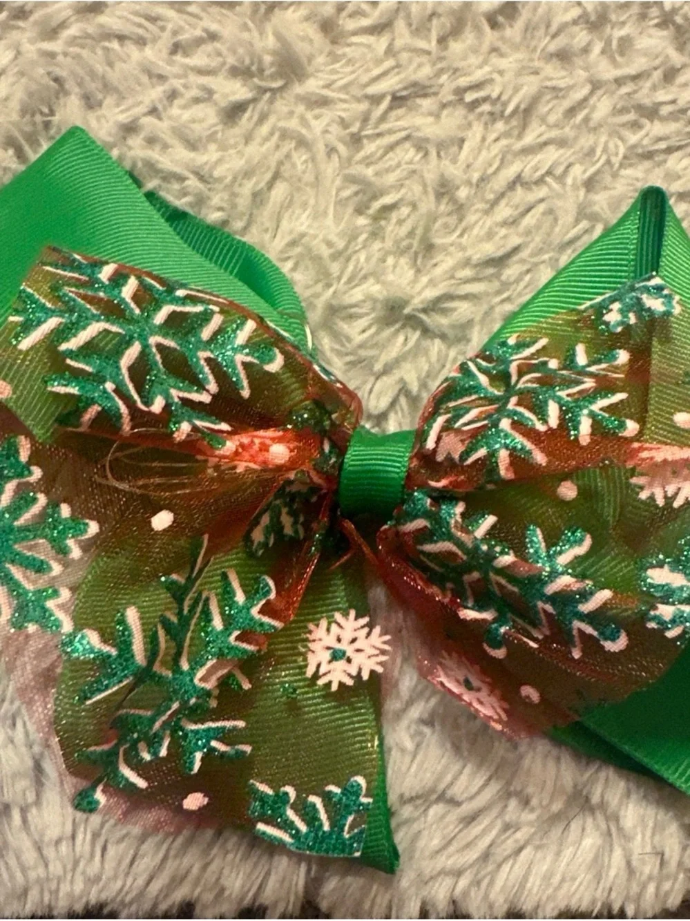 Light up Green Holiday Snowflake Light-Up Hair Bow for Kids